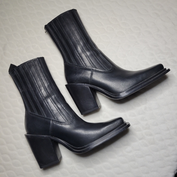 MANGO Black Leather Ankle Boots 8/8.5 - Picture 6 of 6